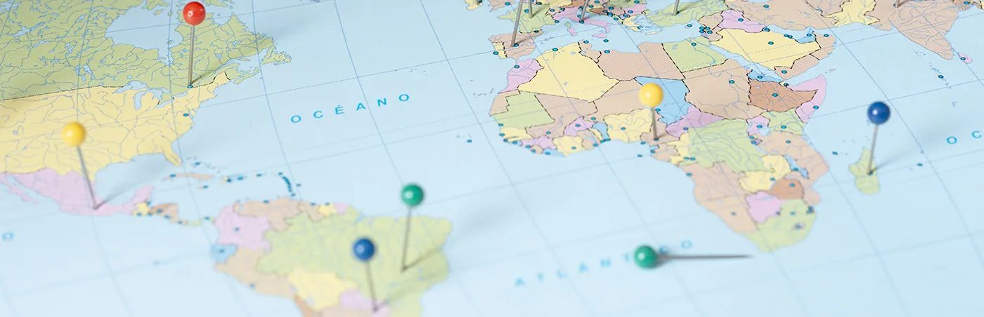 Map of the world with pushpins