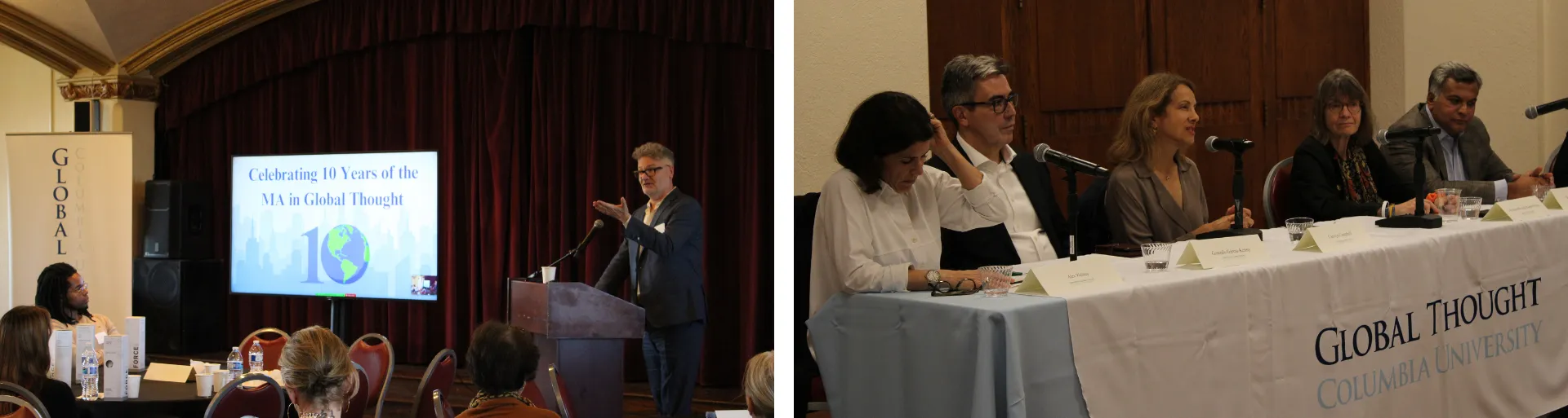 Left image: CGT Chair Adam Tooze Speaking at panel named “Morning in America”Right image: Panel of CGT Chair Adam Tooze, CGT advisory council member Rajesh Swaminathan, and CGT members Nikhar Gaikwad and Yasmine